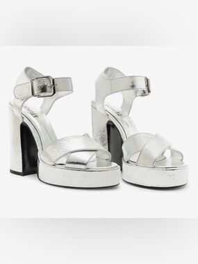 SCHUTZ Revolve Penelope Silver High Heel platform Sandals NEW IN BOX $170